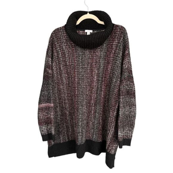 Pure Jill Women's Oversized Turtleneck Pullover Sweater Red Black Medium/Large - Picture 1 of 7